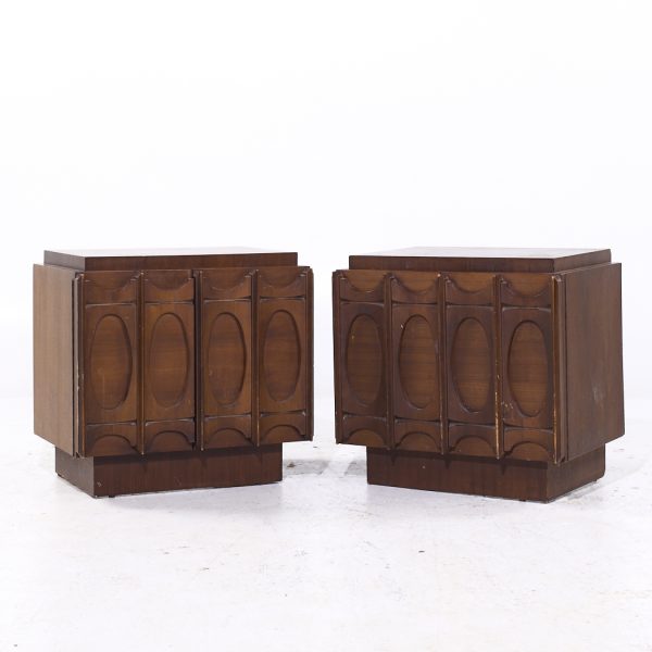 Tobago Brutalist Mid Century Walnut Nightstands - Pair