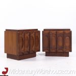 Tobago Brutalist Mid Century Walnut Nightstands - Pair | Mid Century Modern Furniture - Mid Century Furniture Chicago Tobago Brutalist Mid Century Walnut Nightstands - Pair