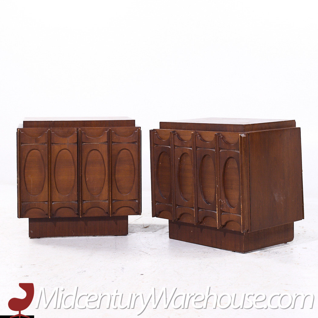 Tobago Brutalist Mid Century Walnut Nightstands - Pair