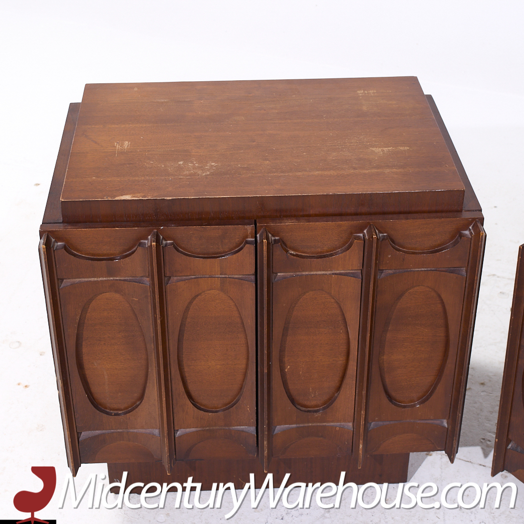Tobago Brutalist Mid Century Walnut Nightstands - Pair