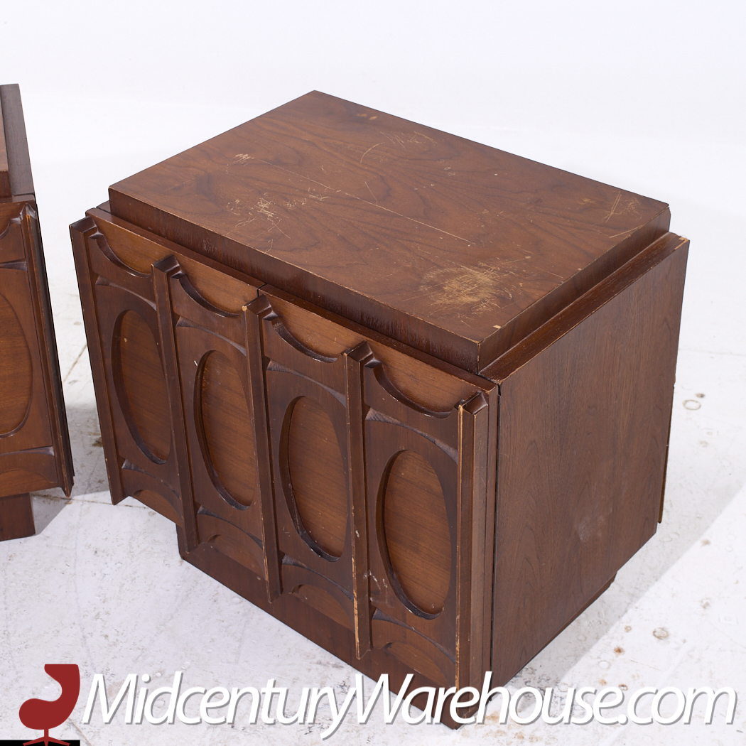Tobago Brutalist Mid Century Walnut Nightstands - Pair