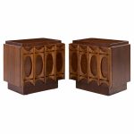Tobago Brutalist Mid Century Walnut Nightstands - Pair