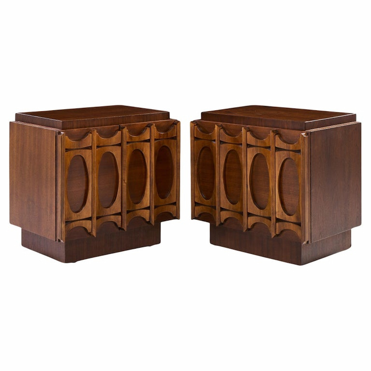 Tobago Brutalist Mid Century Walnut Nightstands - Pair