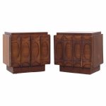 Tobago Brutalist Mid Century Walnut Nightstands - Pair | Mid Century Modern Furniture - Mid Century Furniture Chicago Tobago Brutalist Mid Century Walnut Nightstands - Pair