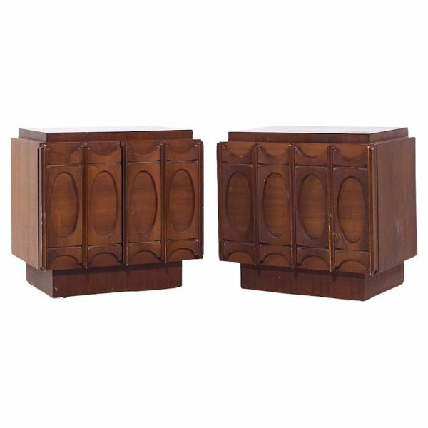 Tobago Brutalist Mid Century Walnut Nightstands - Pair