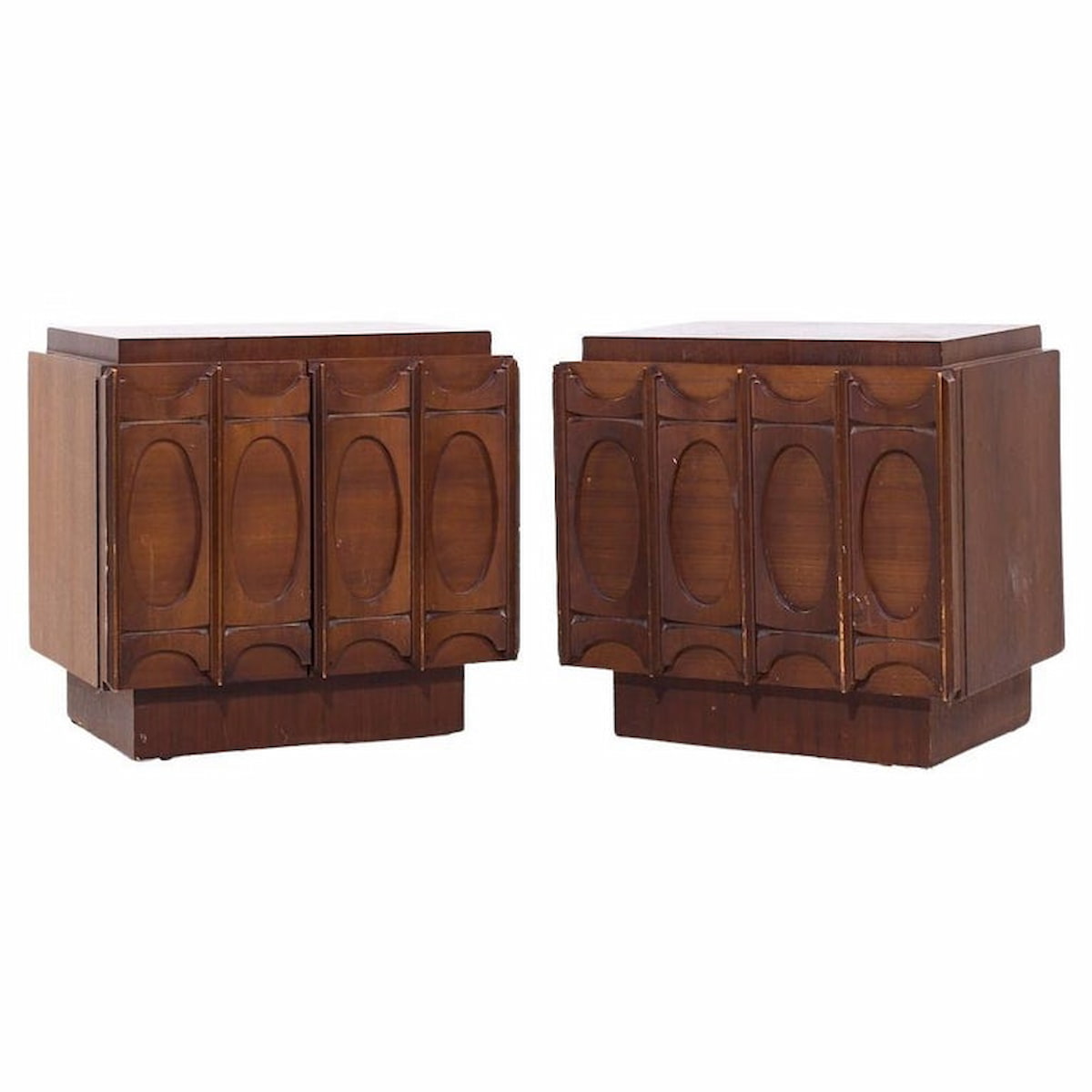 Tobago Brutalist Mid Century Walnut Nightstands - Pair