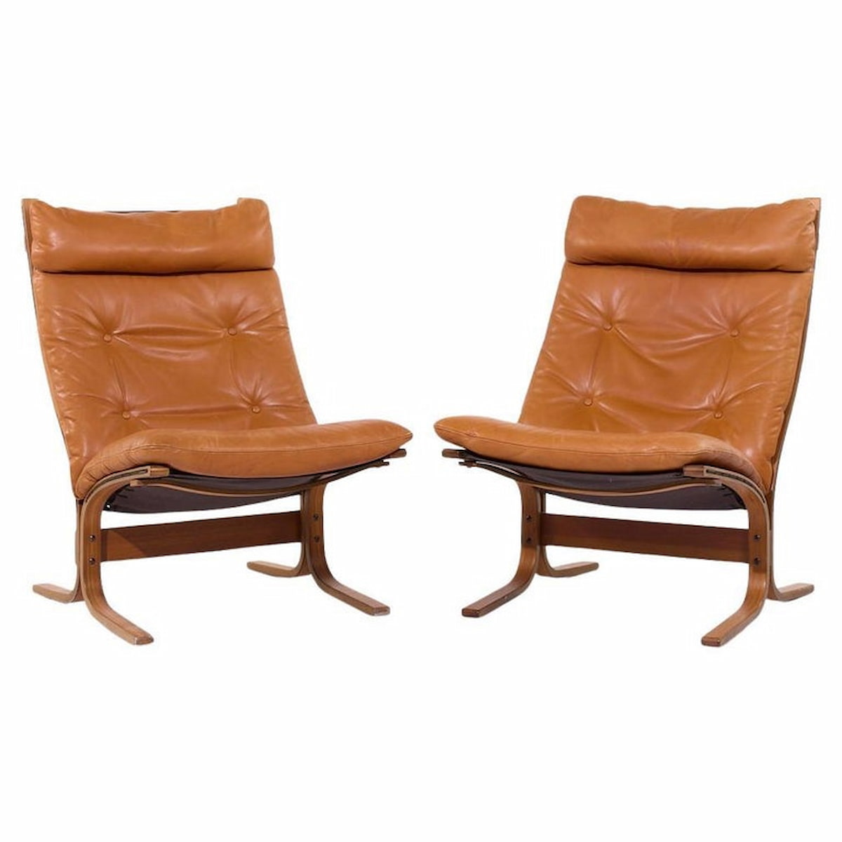 Westnofa Mid Century Siesta Norwegian Bentwood and Leather Lounge Chairs - Pair