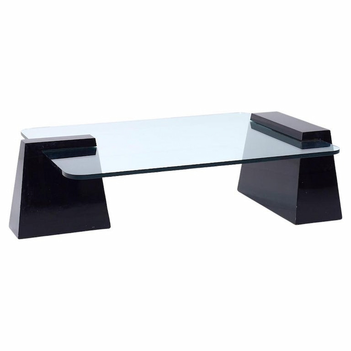 Will Stone Style Mid Century Glass and Black Lacquer Coffee Table