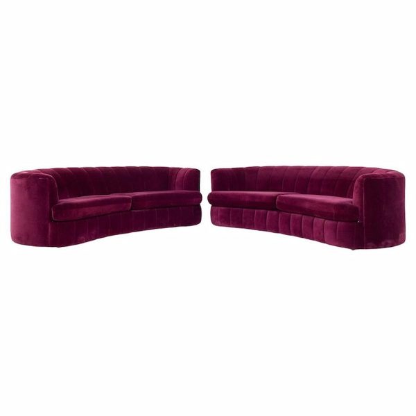Weiman Mid Century Channeled Crescent Sofa - Pair