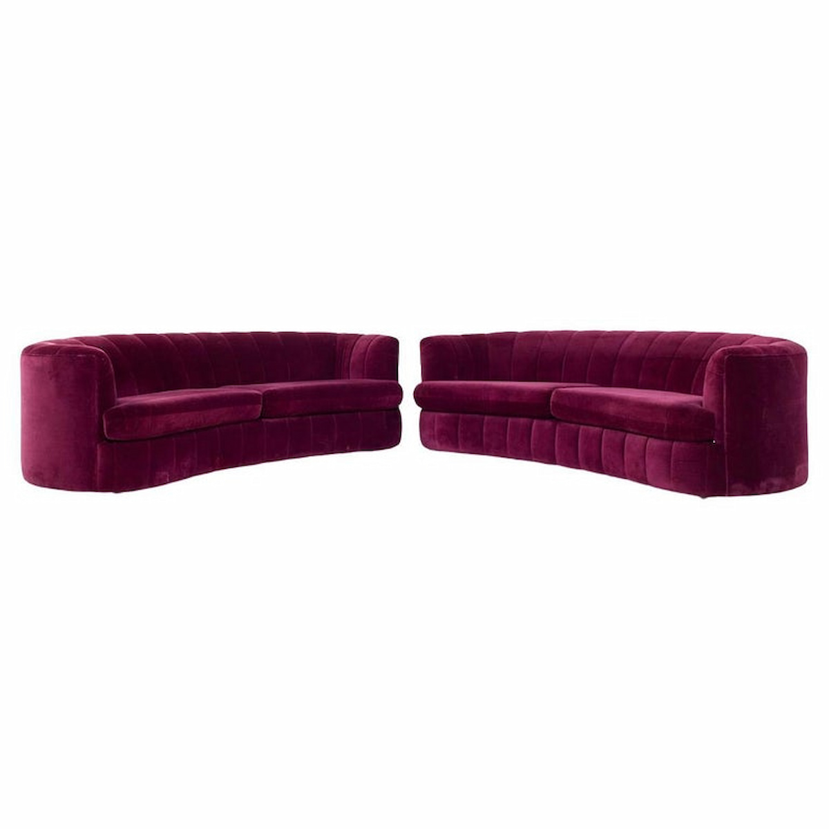 Weiman Mid Century Channeled Crescent Sofa - Pair
