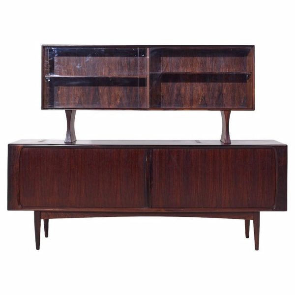Bernhard Pedersen Mid Century Danish Rosewood Tambour Door Credenza and Hutch