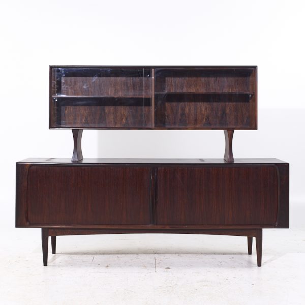 Bernhard Pedersen Mid Century Danish Rosewood Tambour Door Credenza and Hutch