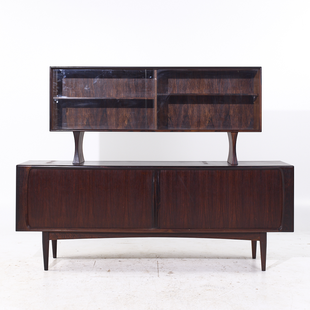 Bernhard Pedersen Mid Century Danish Rosewood Tambour Door Credenza and Hutch