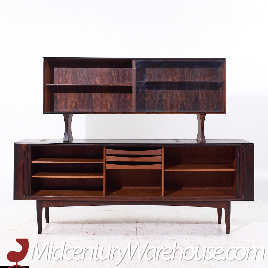 Bernhard Pedersen Mid Century Danish Rosewood Tambour Door Credenza and Hutch