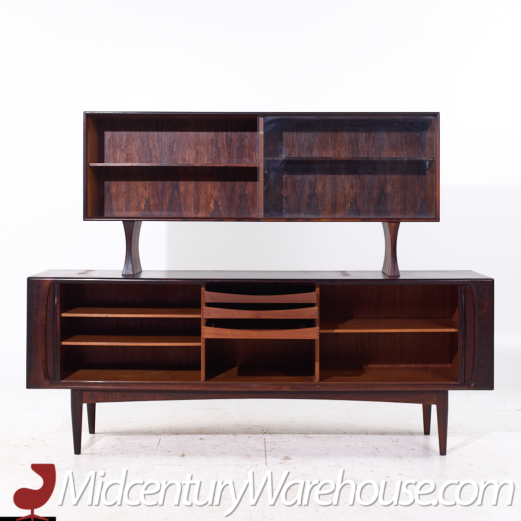 Bernhard Pedersen Mid Century Danish Rosewood Tambour Door Credenza and Hutch