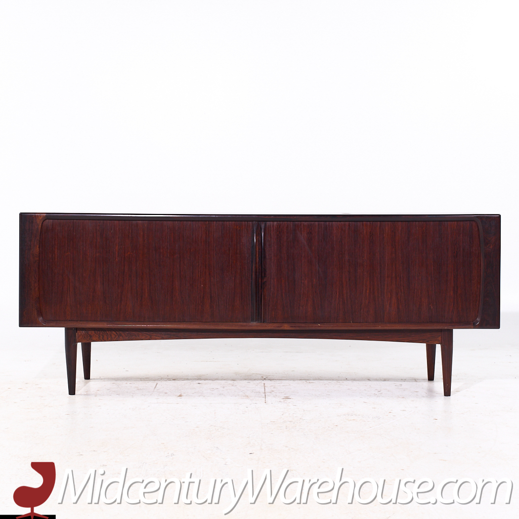 Bernhard Pedersen Mid Century Danish Rosewood Tambour Door Credenza and Hutch