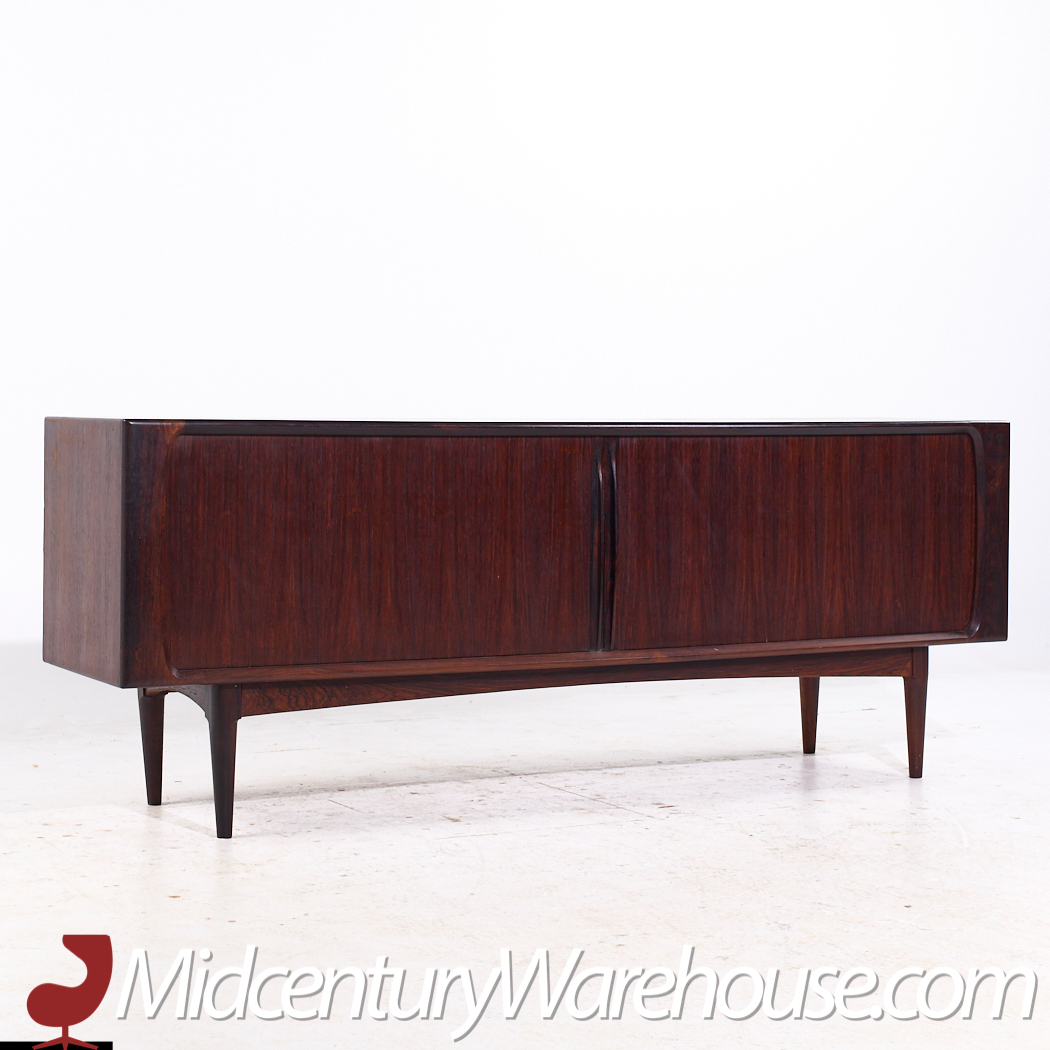 Bernhard Pedersen Mid Century Danish Rosewood Tambour Door Credenza and Hutch