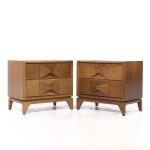 Broyhill Brasilia Style Mid Century Walnut Nightstands - Pair | Mid Century Modern Furniture - Mid Century Furniture Chicago Broyhill Brasilia Style Mid Century Walnut Nightstands - Pair