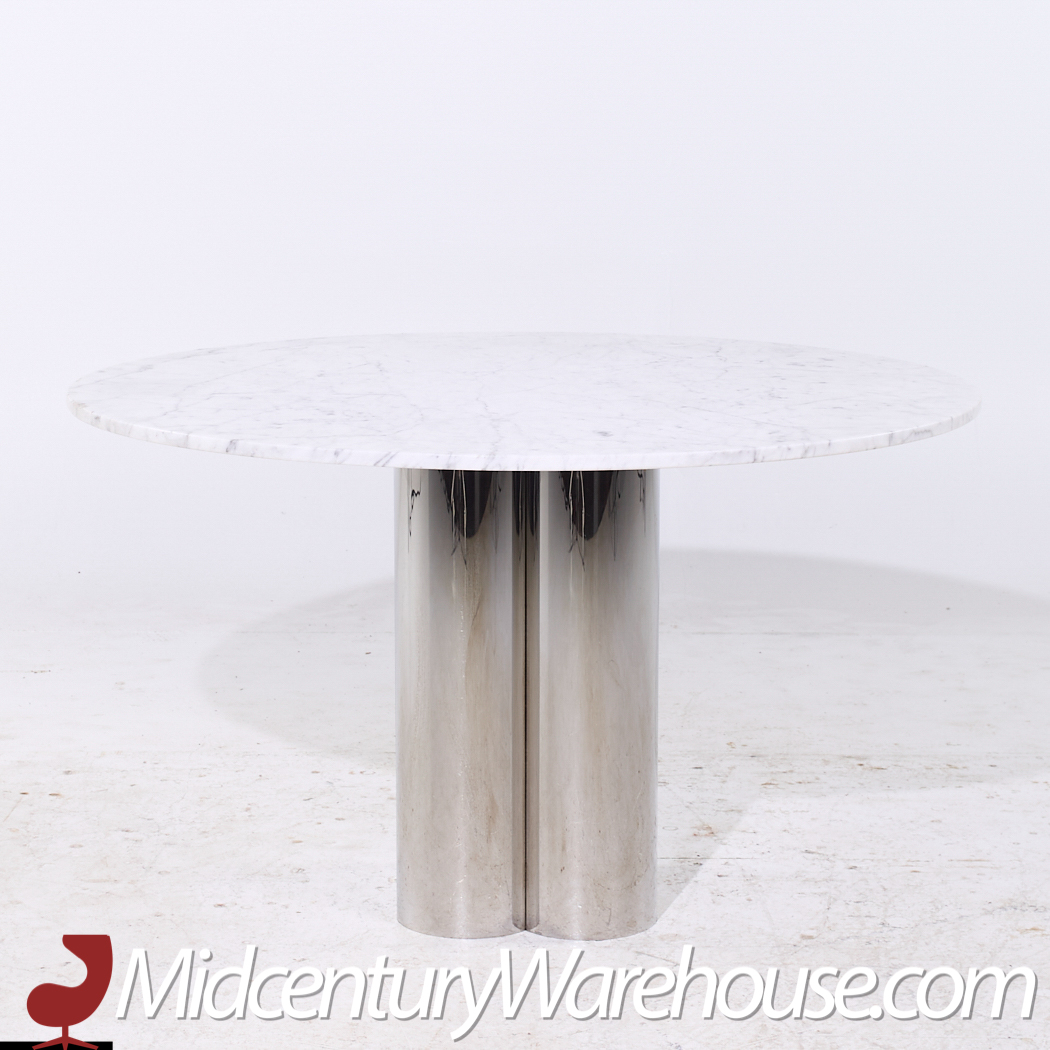 Brueton Mid Century Chrome and Marble Pedestal Dining Table