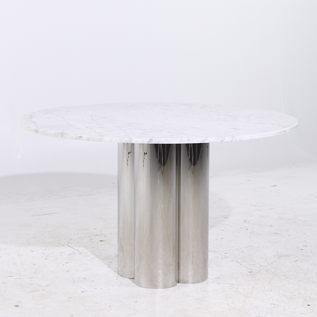 Brueton Mid Century Chrome and Marble Pedestal Dining Table