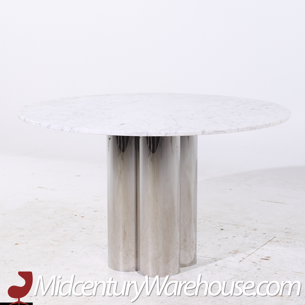 Brueton Mid Century Chrome and Marble Pedestal Dining Table