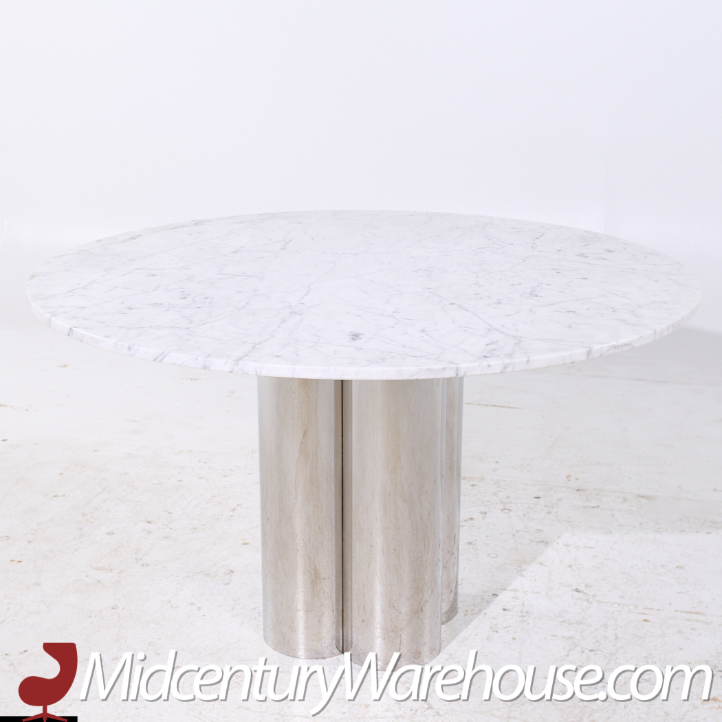 Brueton Mid Century Chrome and Marble Pedestal Dining Table