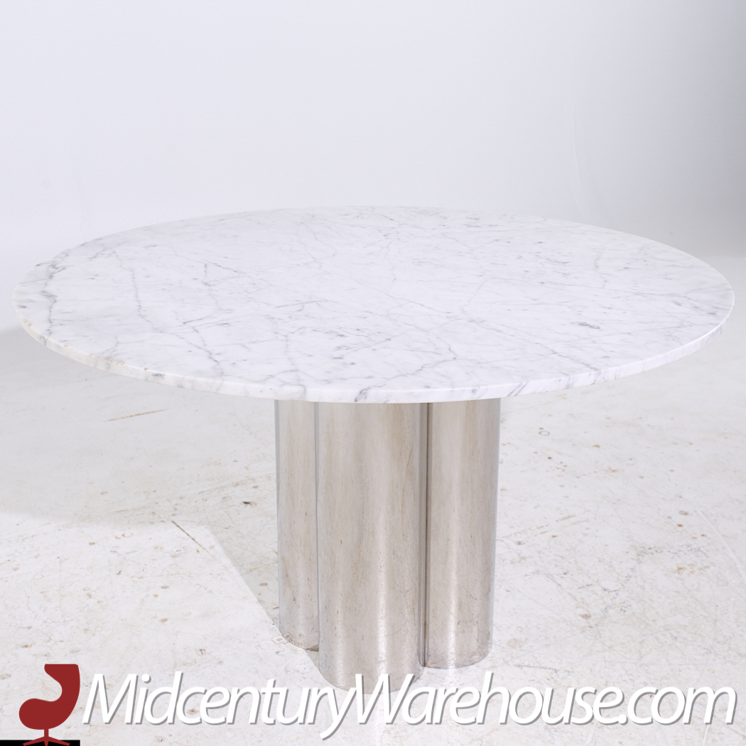 Brueton Mid Century Chrome and Marble Pedestal Dining Table