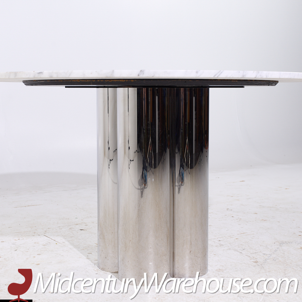 Brueton Mid Century Chrome and Marble Pedestal Dining Table