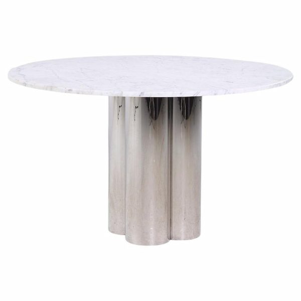 Brueton Mid Century Chrome and Marble Pedestal Dining Table