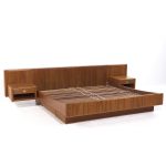 D-scan Mid Century Danish Teak and Brass King Platform Bed with Floating Nightstands | Mid Century Modern Furniture - Mid Century Furniture Chicago D-scan Mid Century Danish Teak and Brass King Platform Bed with Floating Nightstands