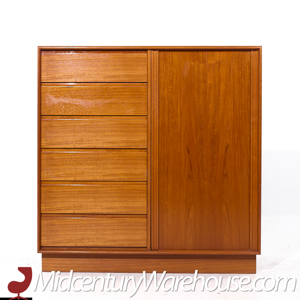 Danflex Mid Century Danish Teak Tambour Door Armoire Highboy Dresser