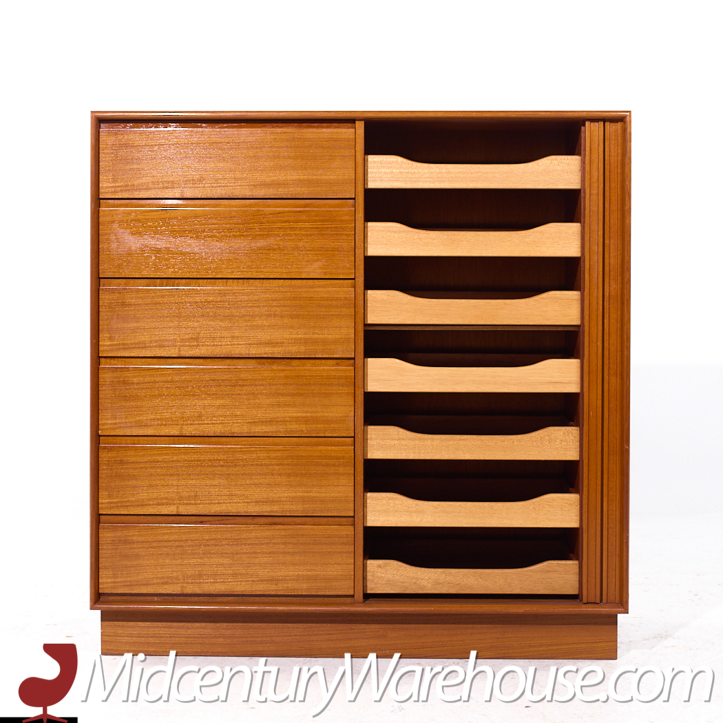 Danflex Mid Century Danish Teak Tambour Door Armoire Highboy Dresser
