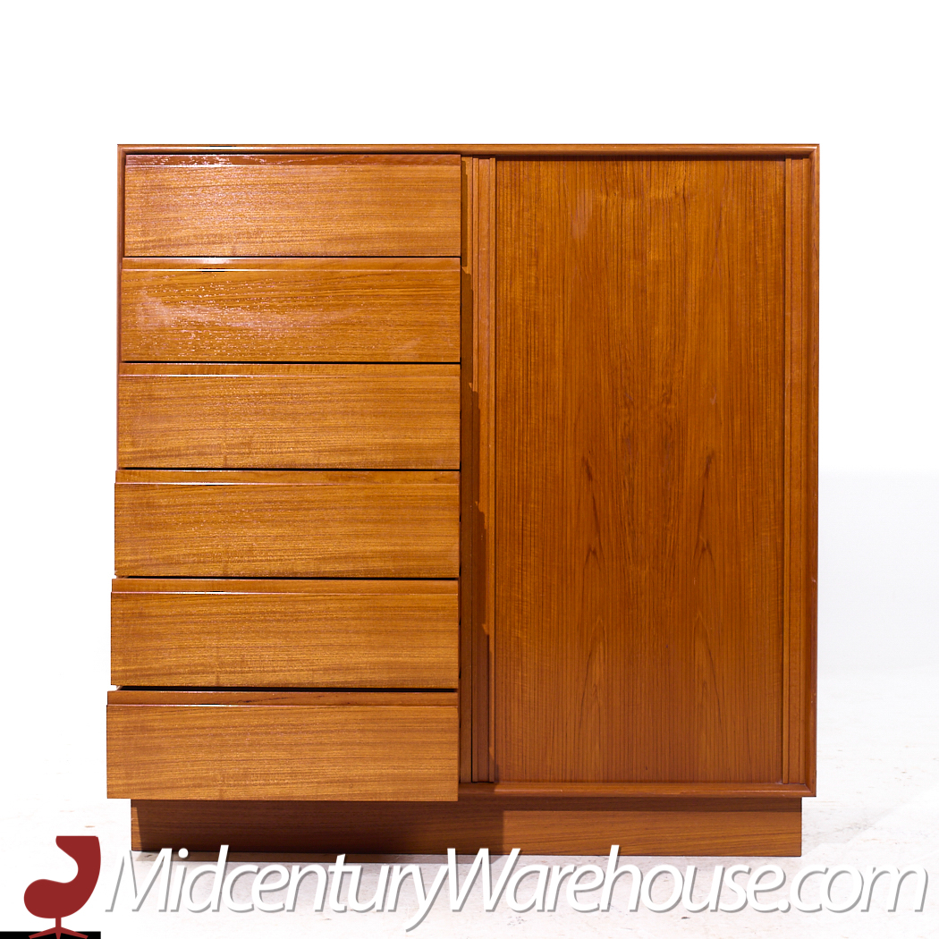 Danflex Mid Century Danish Teak Tambour Door Armoire Highboy Dresser