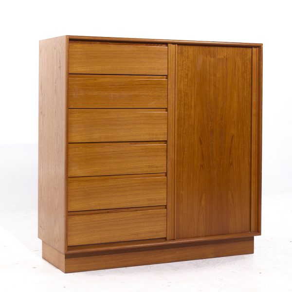 Danflex Mid Century Danish Teak Tambour Door Armoire Highboy Dresser