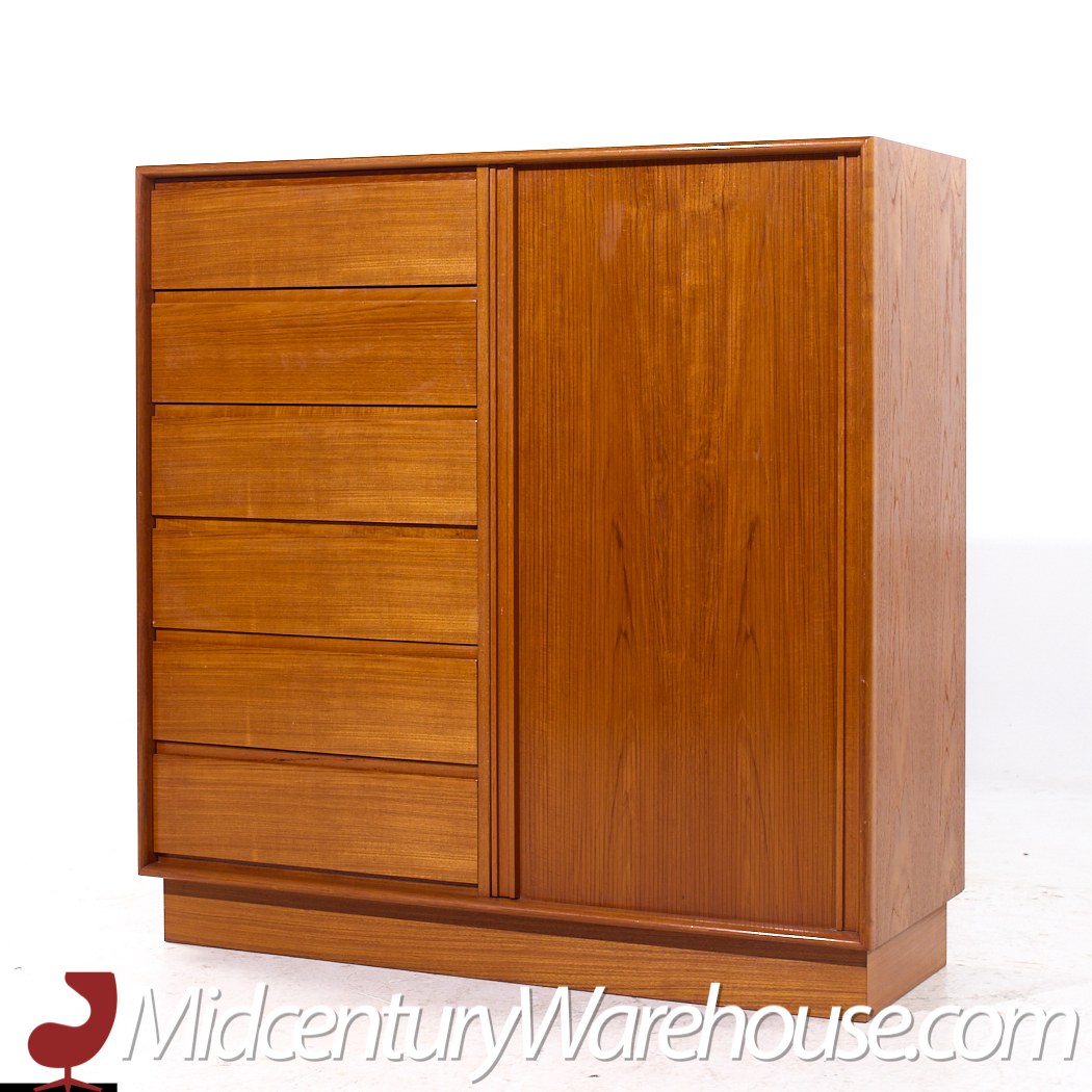 Danflex Mid Century Danish Teak Tambour Door Armoire Highboy Dresser