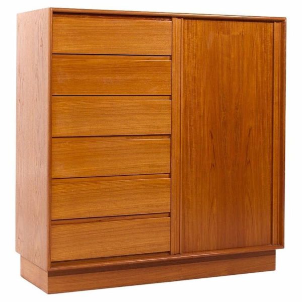 Danflex Mid Century Danish Teak Tambour Door Armoire Highboy Dresser