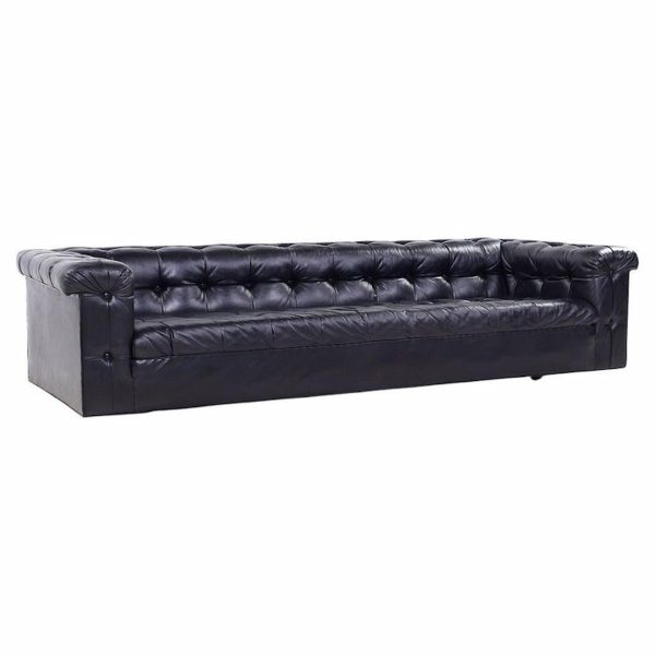 Edward Wormley for Dunbar Model 5407 Mid Century Black Leather Party Sofa