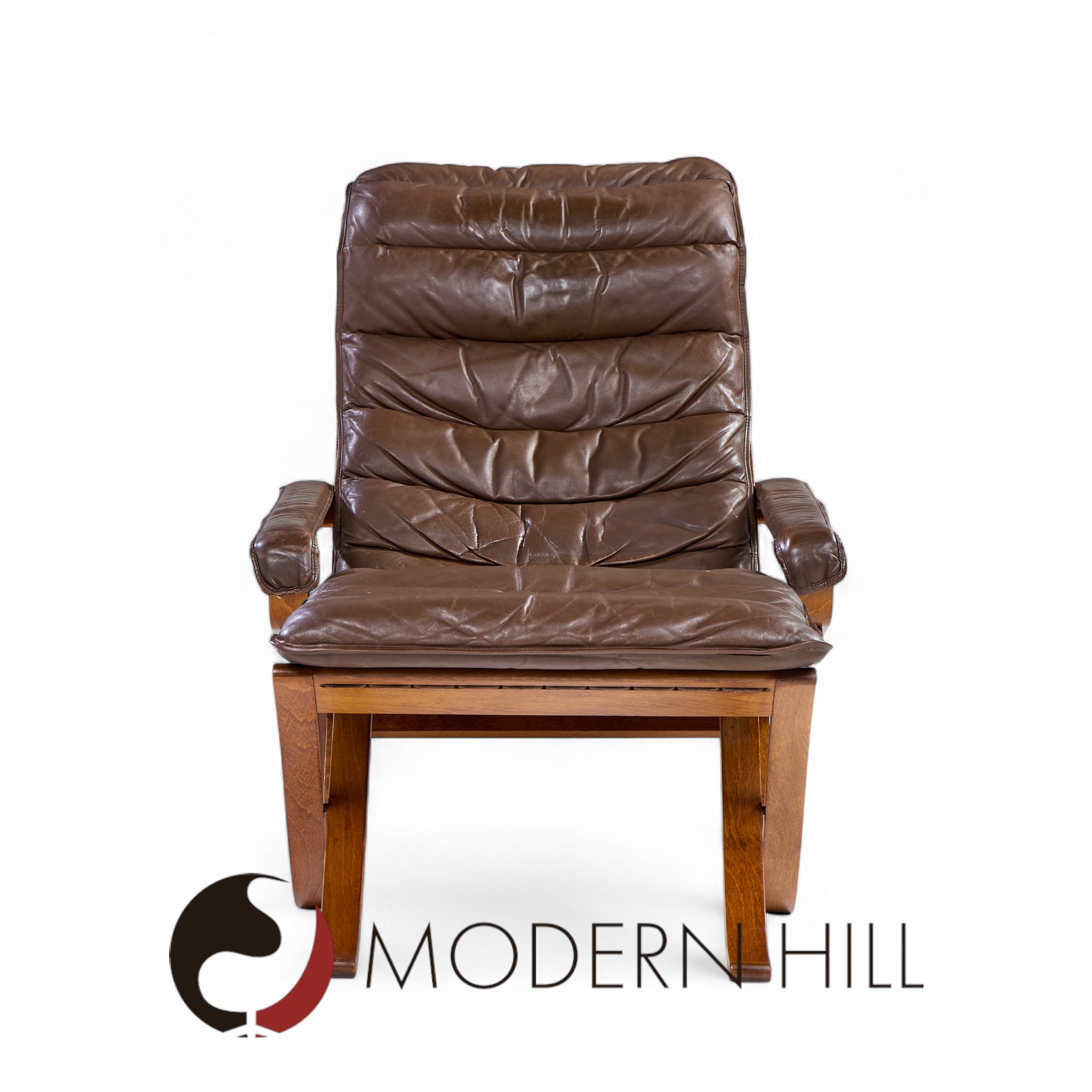 Ingmar Relling for Westnofa Mid Century Leather Lounge Chair and Ottoman