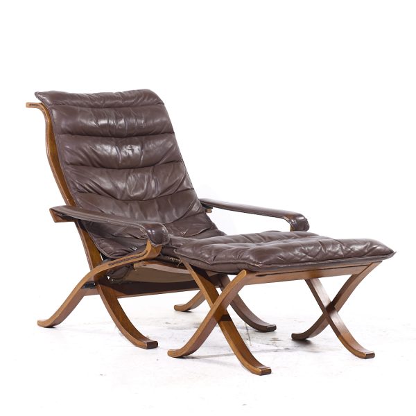 Ingmar Relling for Westnofa Mid Century Leather Lounge Chair and Ottoman