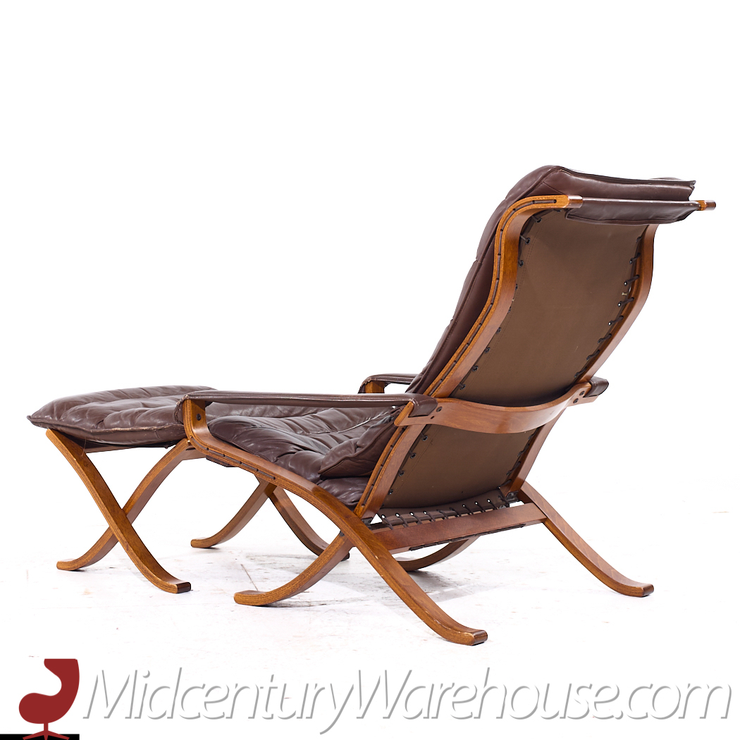 Ingmar Relling for Westnofa Mid Century Leather Lounge Chair and Ottoman