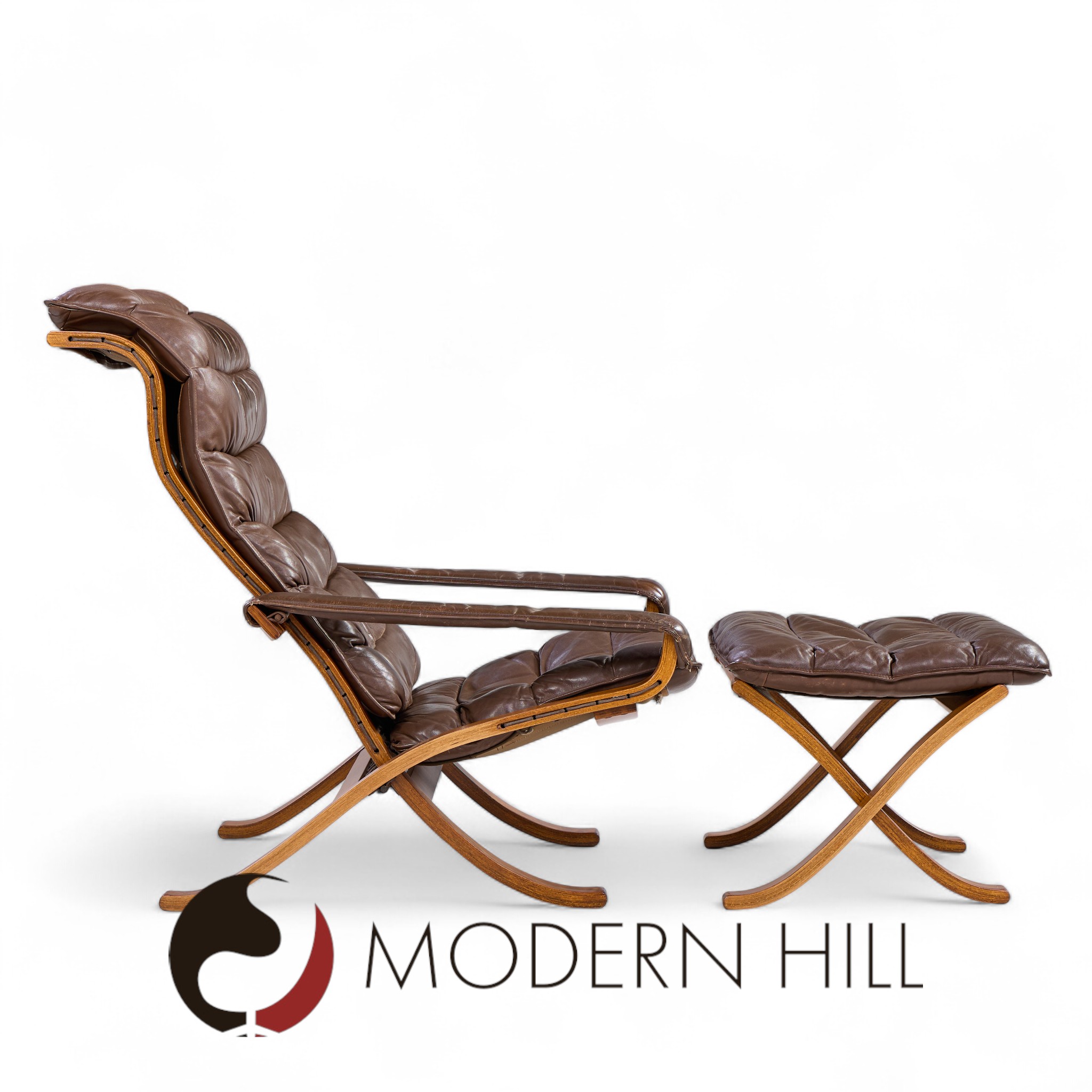 Ingmar Relling for Westnofa Mid Century Leather Lounge Chair and Ottoman