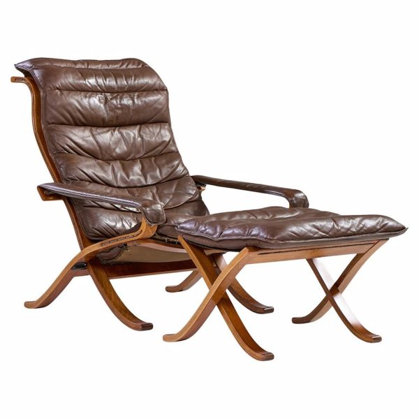 ingmar relling for westnofa mid century leather lounge chair and ottoman