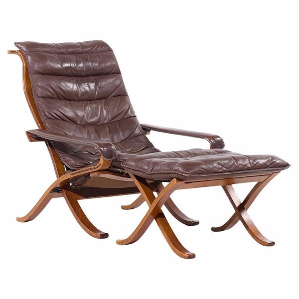Ingmar Relling for Westnofa Mid Century Leather Lounge Chair and Ottoman