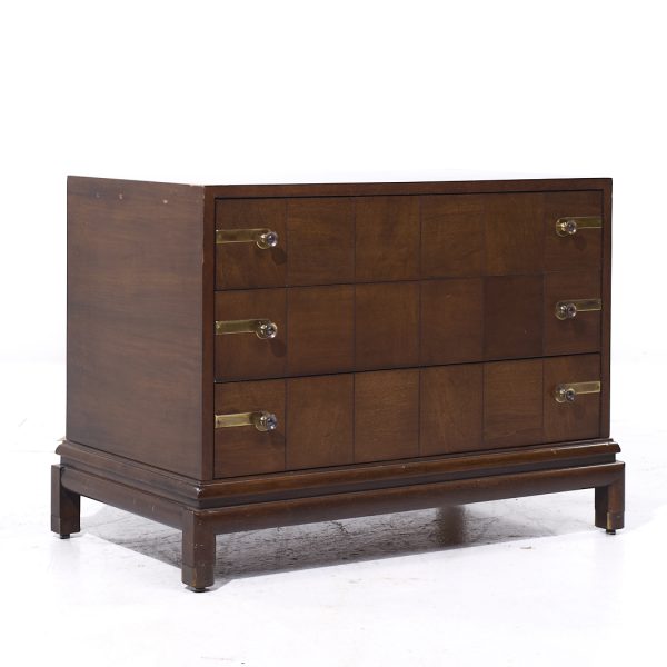 johnson furniture mid century walnut and brass dresser chest of drawers
