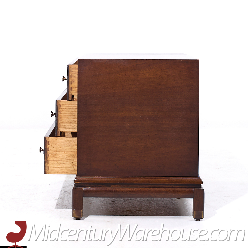 Johnson Furniture Mid Century Walnut and Brass Dresser Chest of Drawers