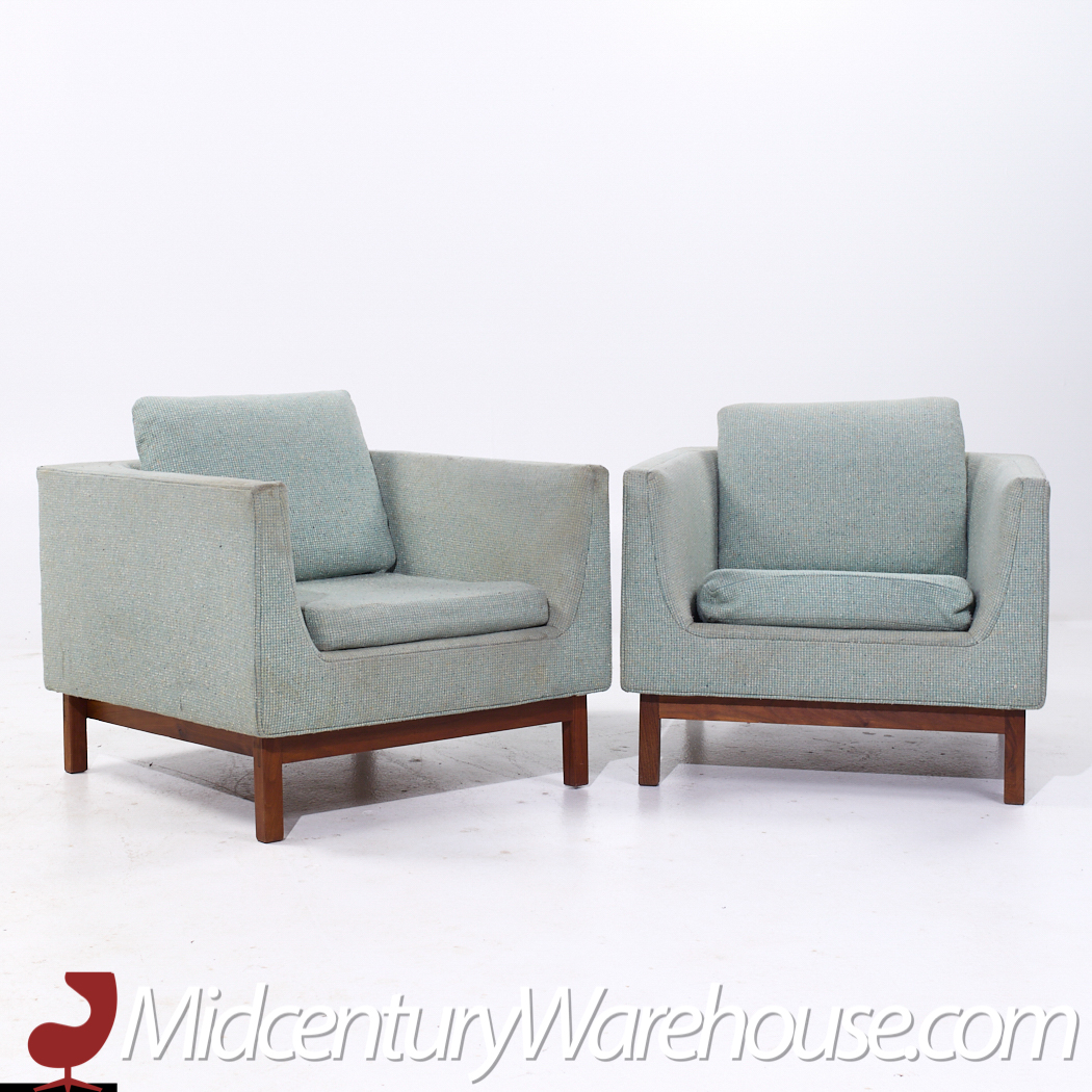 Josef Otmar Mid Century Walnut Club Lounge Chairs - Pair