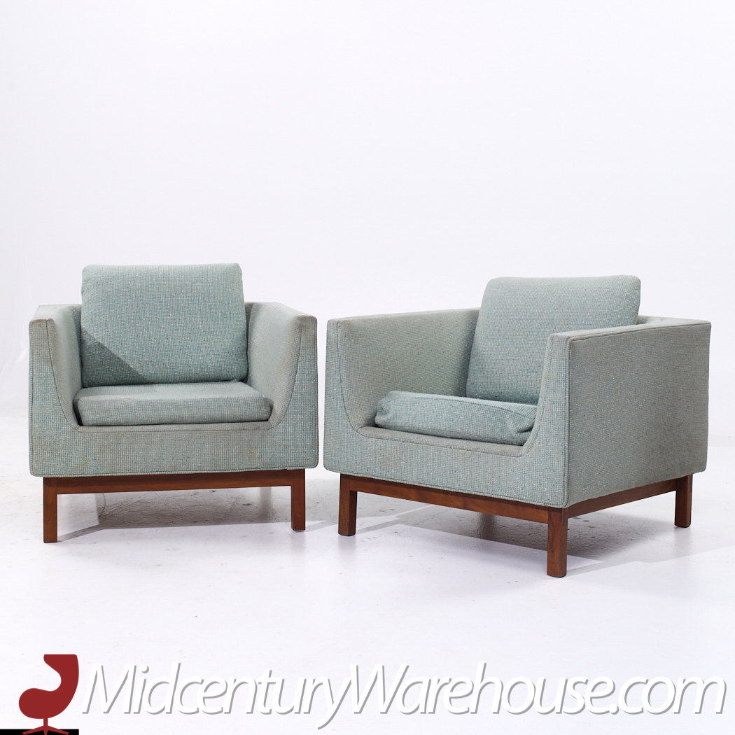 Josef Otmar Mid Century Walnut Club Lounge Chairs - Pair