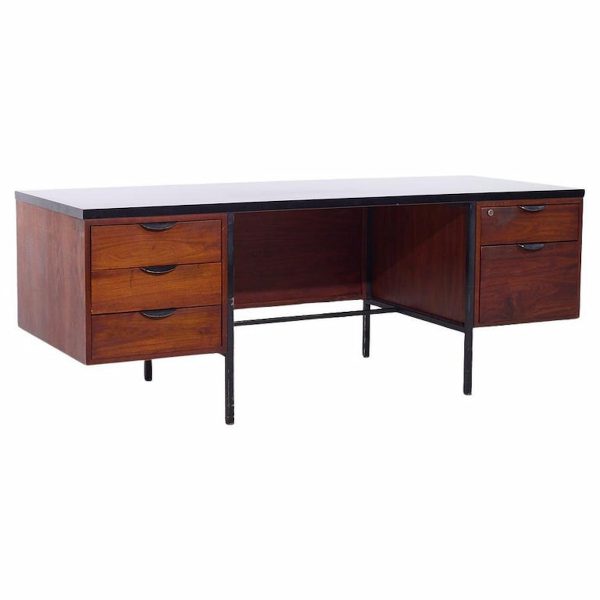 lehigh leopold mid century walnut executive desk