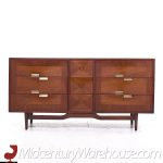 Merton Gershun for American of Martinsville Mid Century Walnut and Brass Lowboy Dresser | Mid Century Modern Furniture - Mid Century Furniture Chicago Merton Gershun for American of Martinsville Mid Century Walnut and Brass Lowboy Dresser