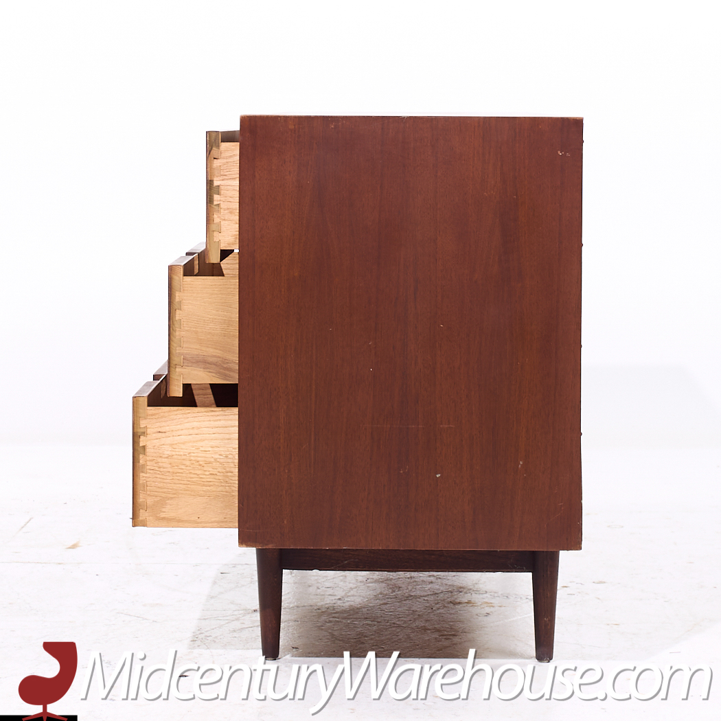 Merton Gershun for American of Martinsville Mid Century Walnut and Brass Lowboy Dresser